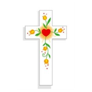 Kruisbeeld Liefde 10 cm Hart oranje bloemen