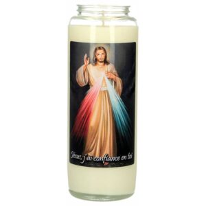 Noveenkaars in glas / wit / Barmhartige Kristus +
