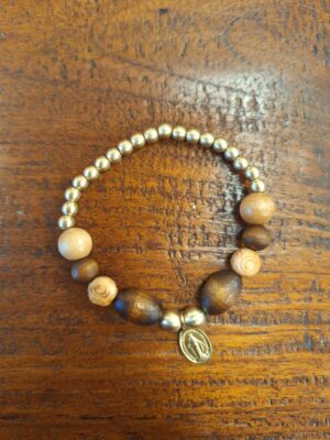 Armband op elastiek Maria Messing en Hout