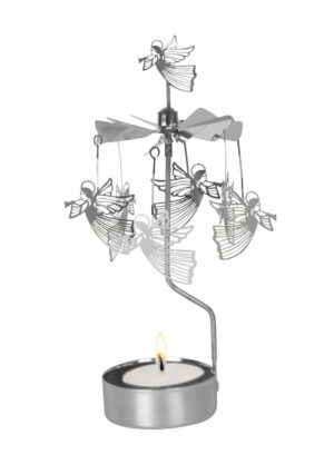 Roterende Lichtjeshouder - Engel Zilver -16cm